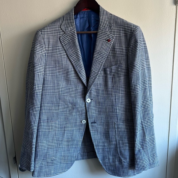 ISAIA Gray Plaid Cashmere Silk Blend Blazer NWT with Pin MSRP $4295